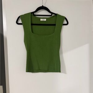 Square-Neck Knit Tank Top in Green